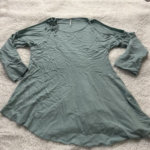 Free People Women’s Light Blue Cold‎ Shoulder Tunic Dress Size Small Boho - Picture 2 of 8